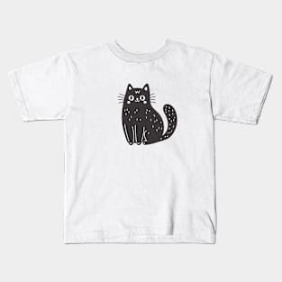 Linocut Style Black Cat Kids T-Shirt